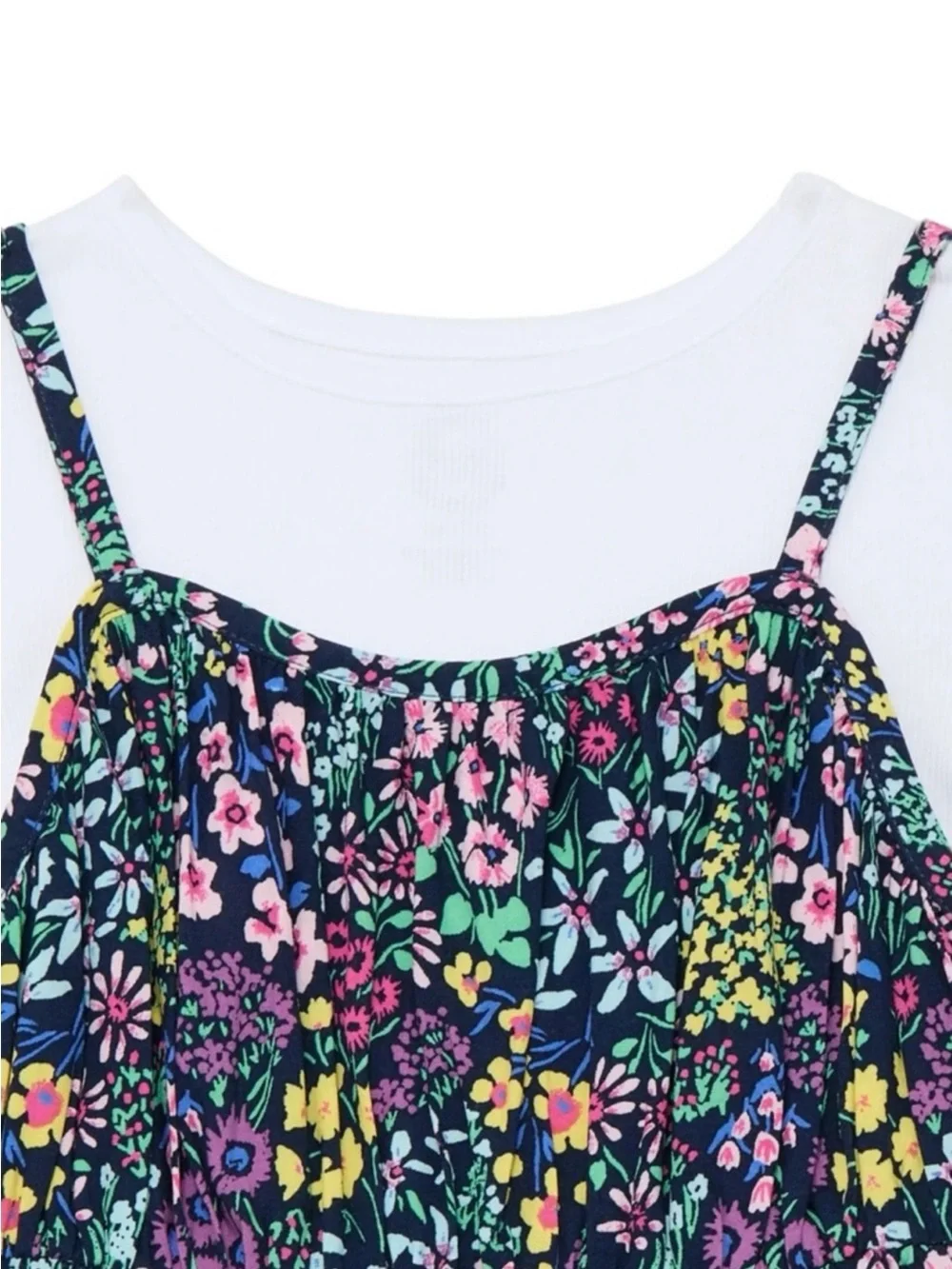 Girls Floral Cami Sundress in Navy With Flowers And Short Sleeve Tee!